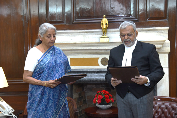 Union Finance Minister Smt. Nirmala Sitharaman administers Oath of Office to Justice (Retd.) Sanjaya Kumar Mishra as the first President of GST Appellate Tribunal in New Delhi